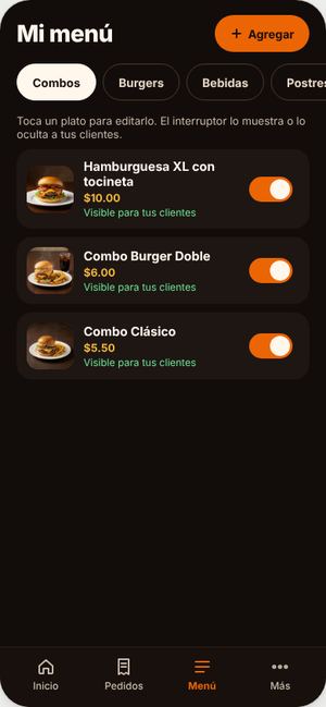 Menú y disponibilidad